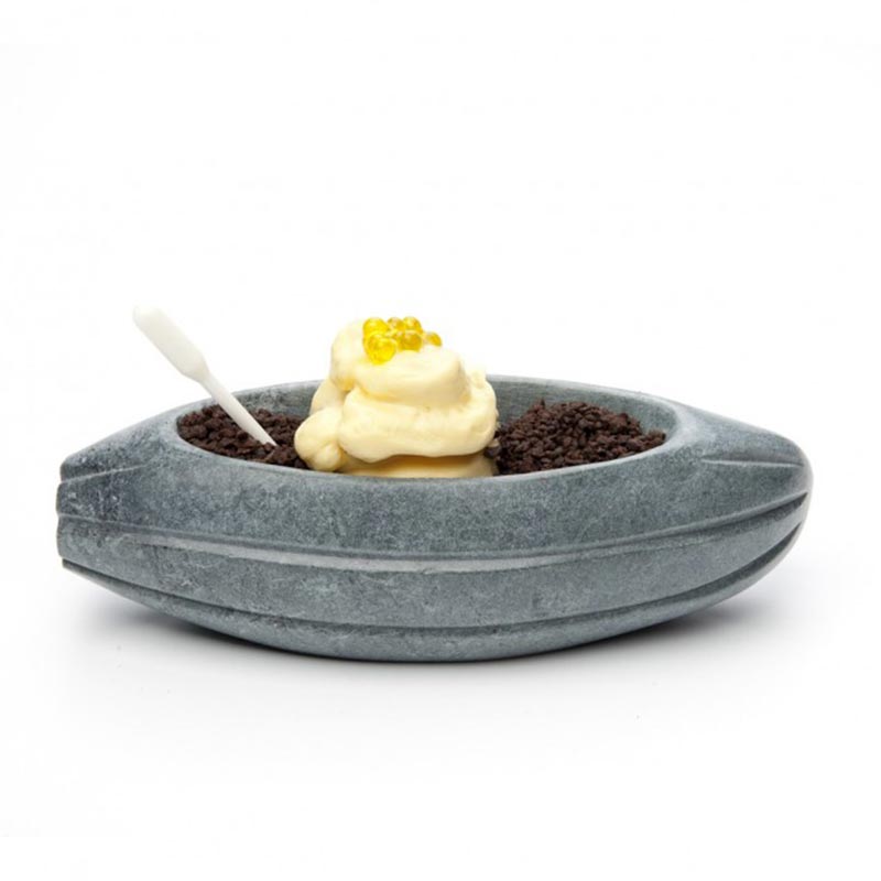 100 Cacao Bean Kayik Mermer Sunum Tabagi 21x8x6 Cm Chef Gri