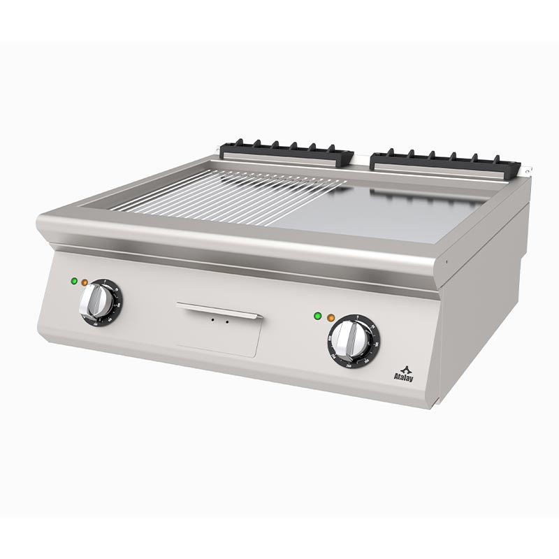 Atalay AEI-873-ND-CR 730 Seri Set Üstü Nervürlü+Düz Izgara, 80x73x30 cm, Krom, Elektrikli — Atalay