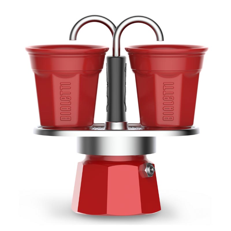 Bialetti Mini Express Moka Pot, 2 Cup + 2 Espresso Fincanı, Kırmızı — Bialetti