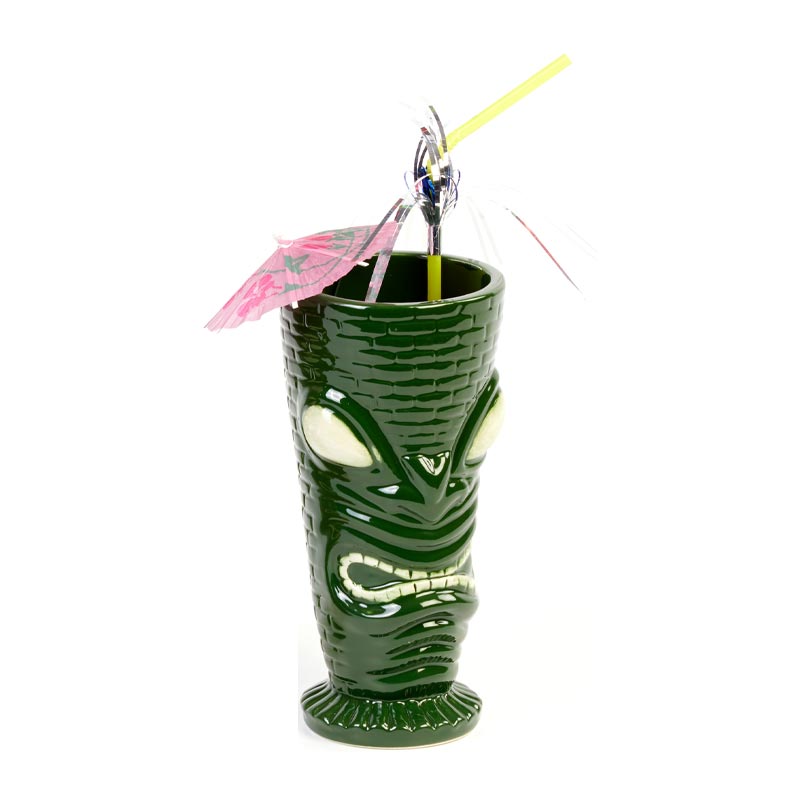 Biradlı GRV-20209 Seramik Tiki Mug Kokteyl Bardağı, 350 cc, 8x17 cm, Yeşil — Biradlı