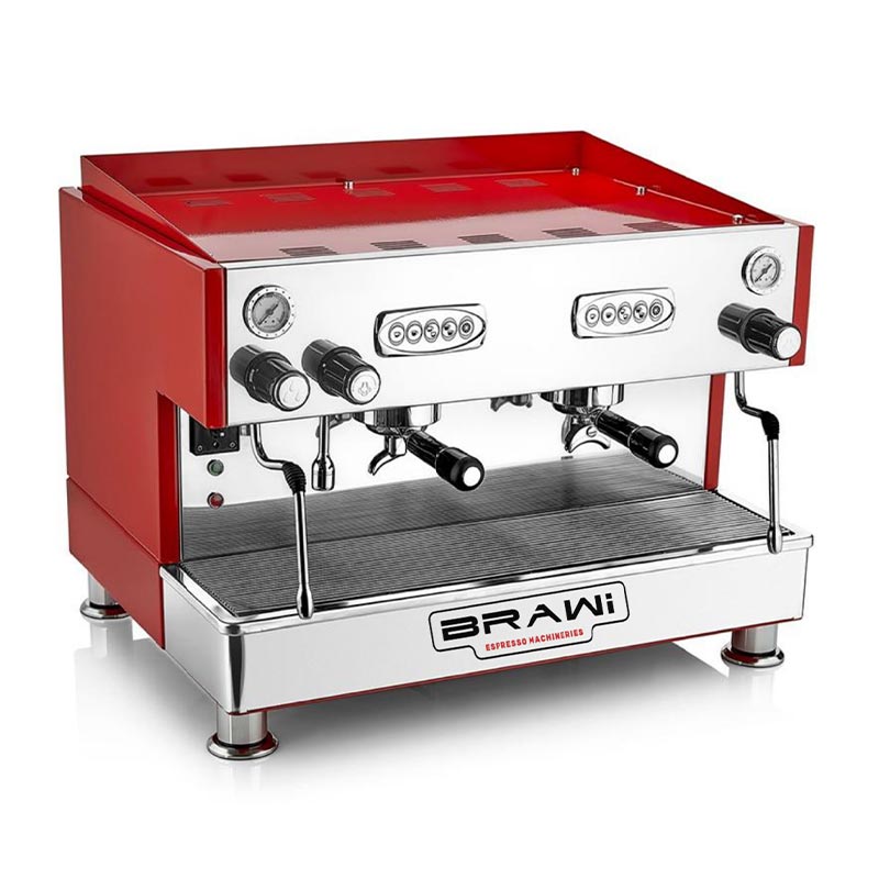 Brawi El Tam Otomatik Espresso Kahve Makinesi 2 Gruplu Kirmizi Efeli