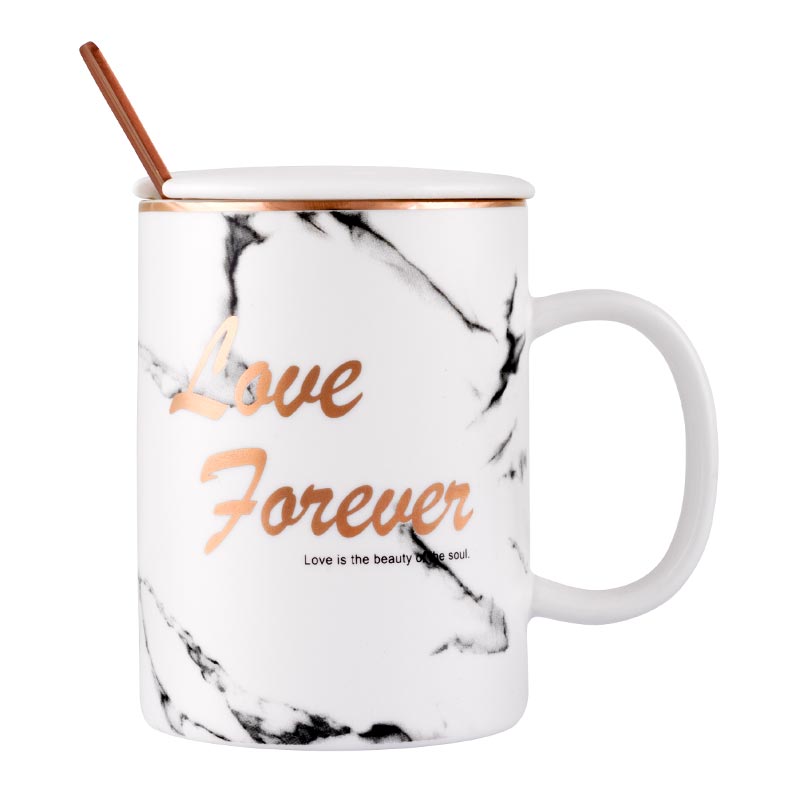 Keenmax Kasikli Kupa Beyaz Mermer Desenli