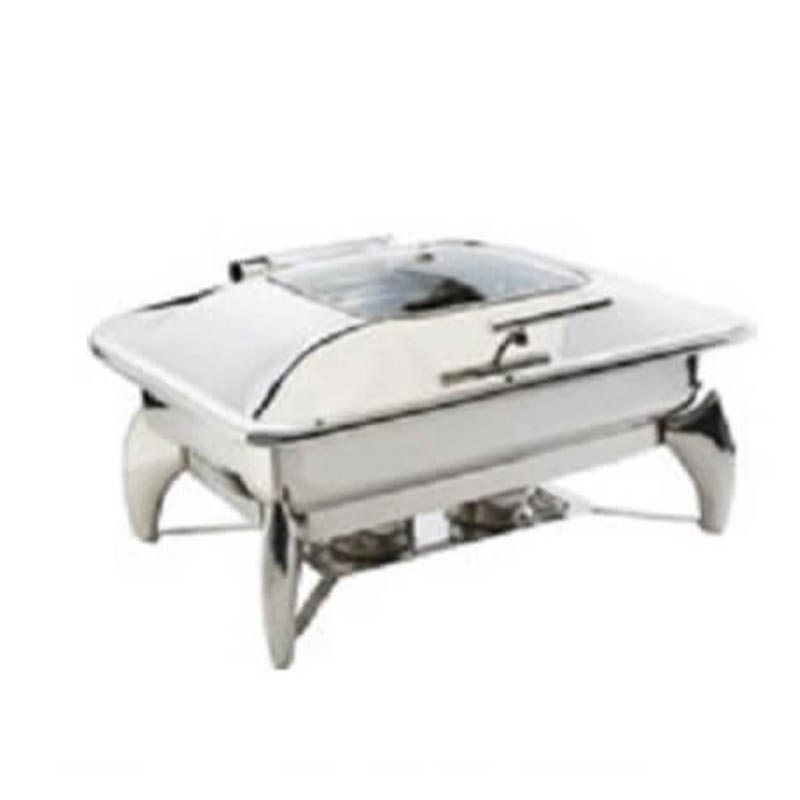 Oztiryakiler Ayakli Dikdortgen Cam Kapakli Chafing Dish 1 9 GN-1 L Jel Yakitli