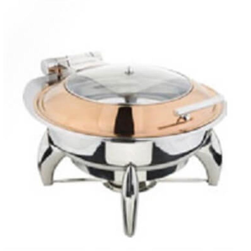 Oztiryakiler Ayakli Dikdortgen Cam Kapakli Chafing Dish 3 6 L GN-2 Bakir Jel Yakitli
