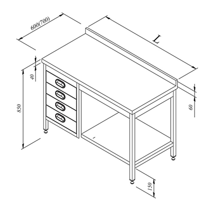 Oztiryakiler Rafli Cekmeceli Sirtli Calisma 120x60 Tezgahi Cm Taban