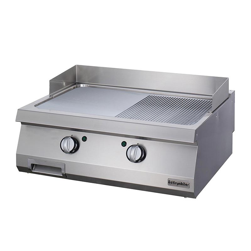 Öztiryakiler Yarı Oluklu Elektrikli Grill Plate, 80x90 cm, Krom — Öztiryakiler