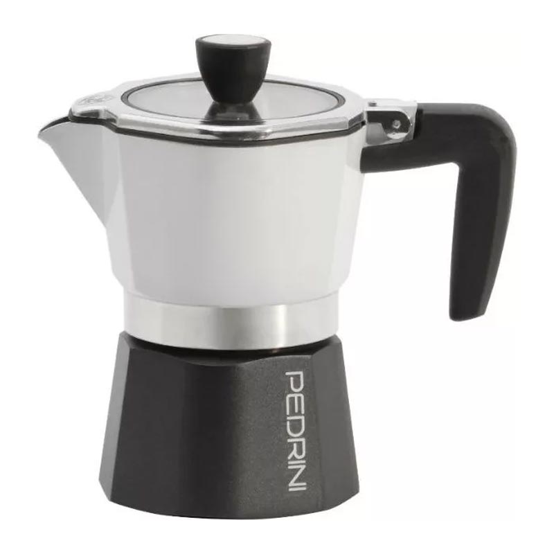 Pedrini Sei Moka Pot, 3 Cups, Şeffaf Kapaklı, Siyah Beyaz — Pedrini
