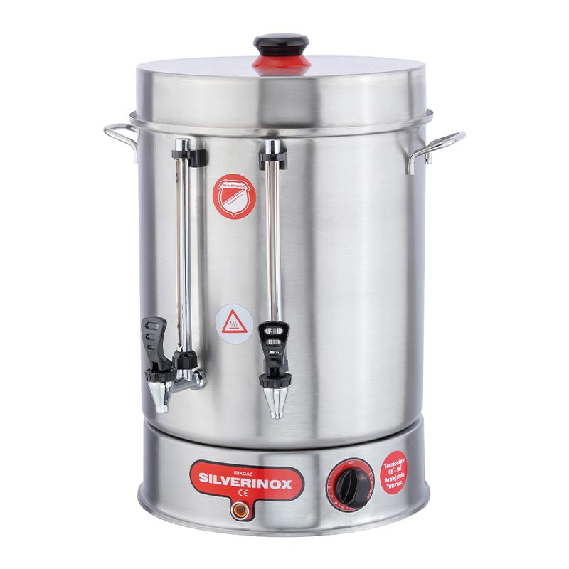 SilverInox 1905 Çay Makinesi, Metal Basmalı Musluklu, 80 Bardak Kapasiteli, 9 L — SilverInox