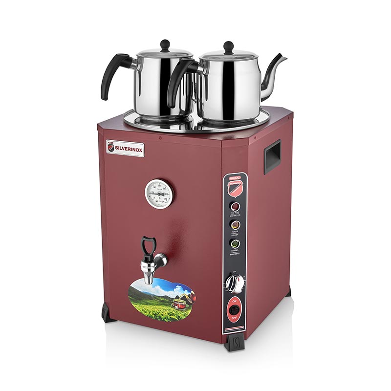 SilverInox EL-01K Elite Çay Makinesi, 2 Demlikli, 13 L, Kırmızı — SilverInox