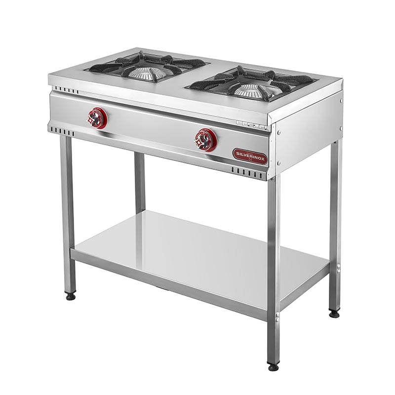 SilverInox TBY-2D Taban Raflı 2 Gözlü Midi Ocak, 90x60x85 cm, Doğalgazlı — SilverInox