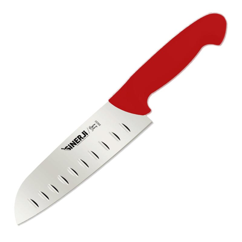 Sinerji Passion Plastik Saplı Oluklu Santoku Şef Bıçağı, 18 cm, Kırmızı — Sinerji