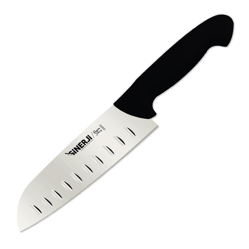 Sinerji Passion Plastik Saplı Oluklu Santoku Şef Bıçağı, 18 cm, Siyah — Sinerji