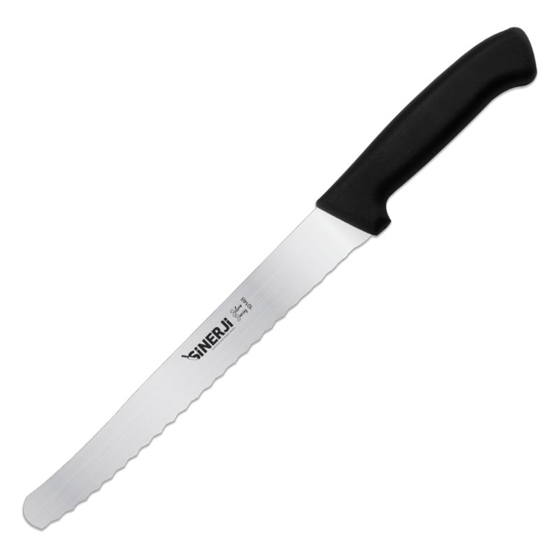 Sinerji Silver Plastik Saplı Büyük Dişli Ekmek Bıçağı, 24 cm, Siyah — Sinerji