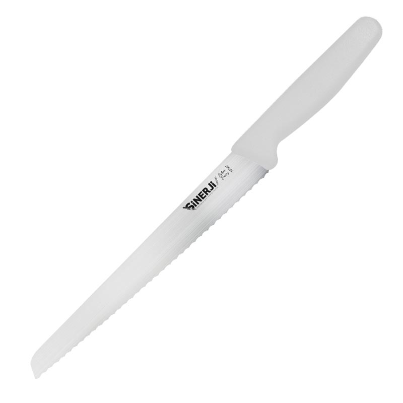 Sinerji Silver Plastik Saplı Orta Dişli Ekmek Bıçağı, 21 cm, Beyaz — Sinerji