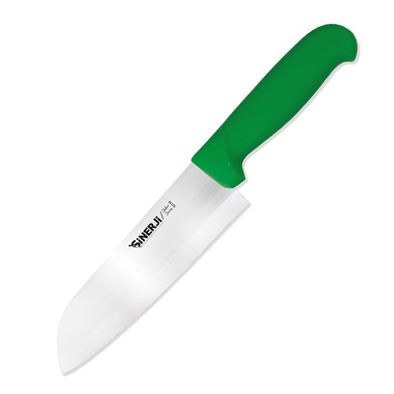 Sinerji Silver Plastik Saplı Santoku Şef Bıçağı, 18 cm, Yeşil — Sinerji