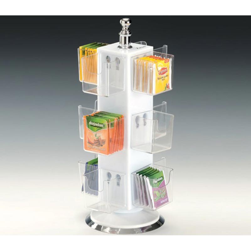 Zicco ZCP-651 Akrilik Döner Poşet Çay Standı, 12 Bölmeli, 36 cm, Beyaz — Zicco